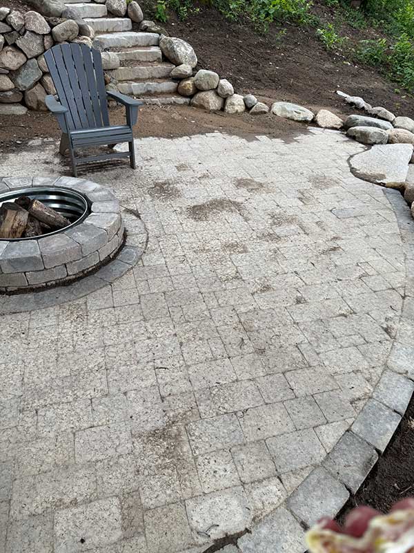 Fire pit and patio before cleaning and sealing